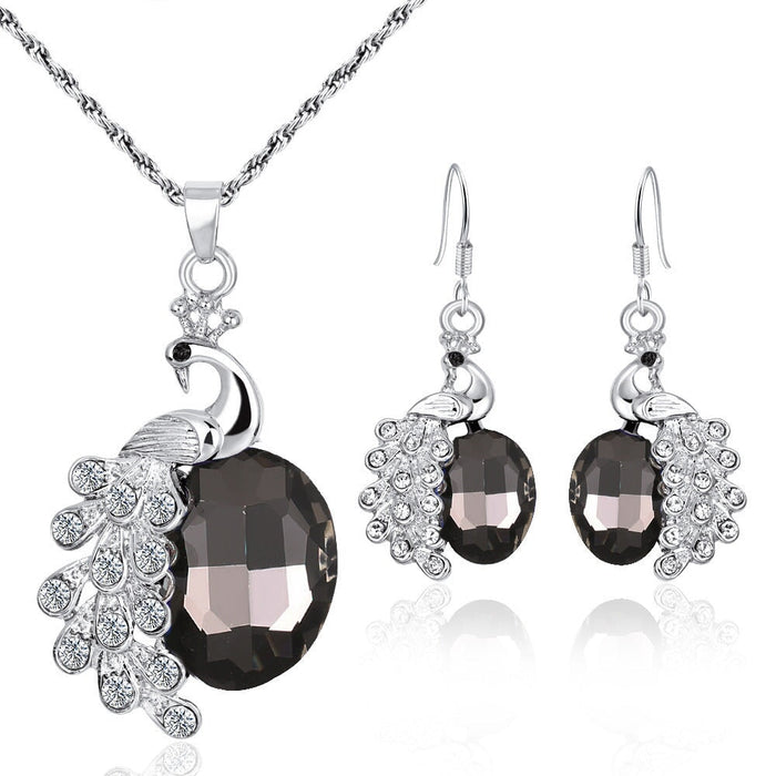 Wholesale peacock set diamond multi-color gemstone necklace stud earring set JDC-NE-Yiz001 Necklaces 艺真 Wholesale Jewelry JoyasDeChina Joyas De China