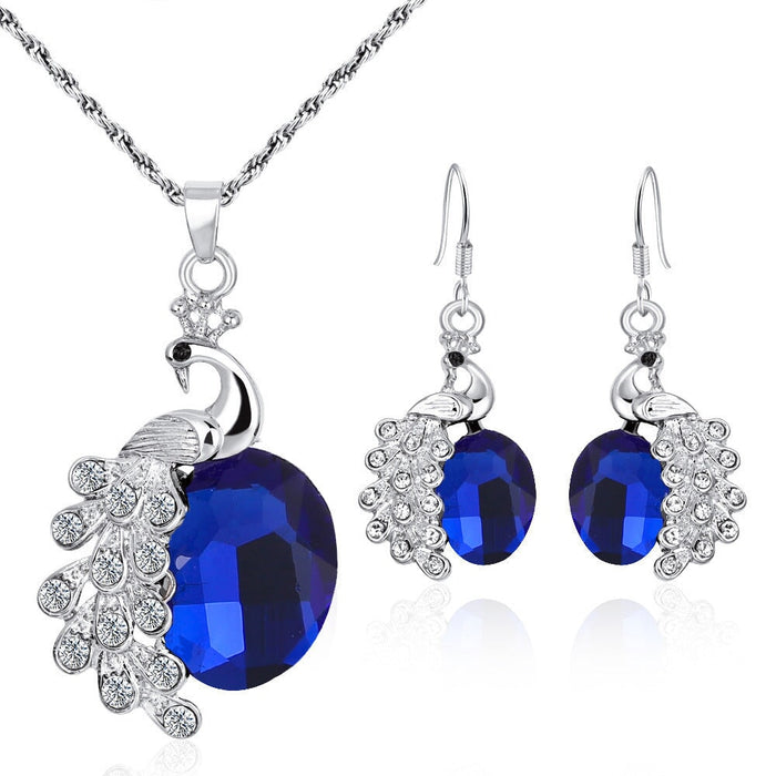 Wholesale peacock set diamond multi-color gemstone necklace stud earring set JDC-NE-Yiz001 Necklaces 艺真 Wholesale Jewelry JoyasDeChina Joyas De China