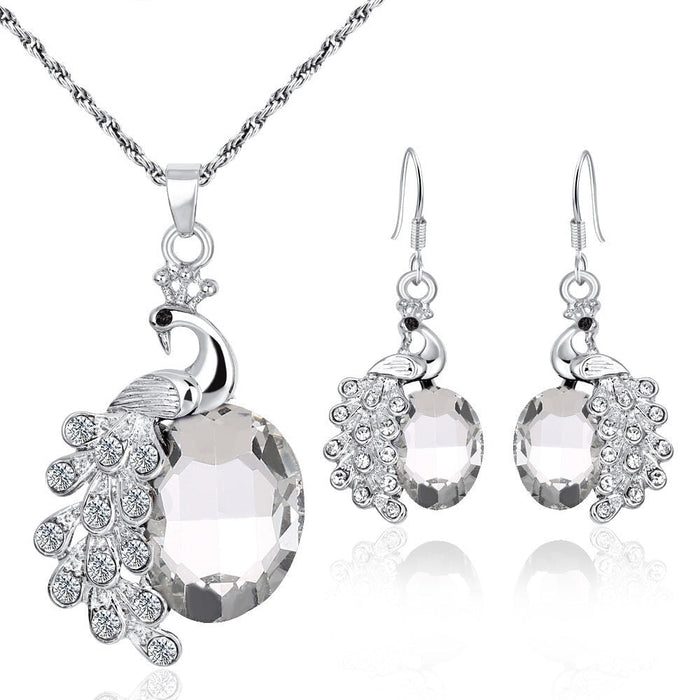 Wholesale peacock set diamond multi-color gemstone necklace stud earring set JDC-NE-Yiz001 Necklaces 艺真 Wholesale Jewelry JoyasDeChina Joyas De China