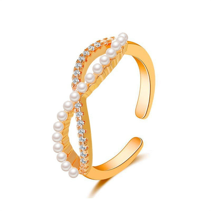Wholesale pearl 8-shaped cross opening ring JDC-RS-D068 Rings JoyasDeChina 01 rose gold 11804 Adjustable opening Wholesale Jewelry JoyasDeChina Joyas De China