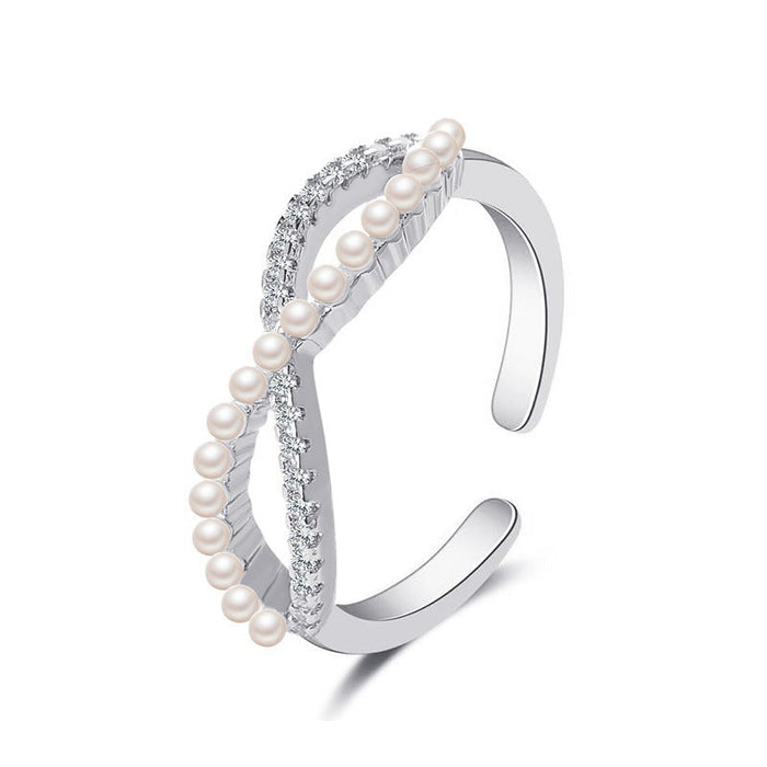 Wholesale pearl 8-shaped cross opening ring JDC-RS-D068 Rings JoyasDeChina 02 white K 11805 Adjustable opening Wholesale Jewelry JoyasDeChina Joyas De China