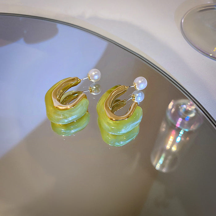 Wholesale pearl acrylic letter C-shaped Earrings JDC-ES-BY-017 Earrings 宝钰 green Wholesale Jewelry JoyasDeChina Joyas De China