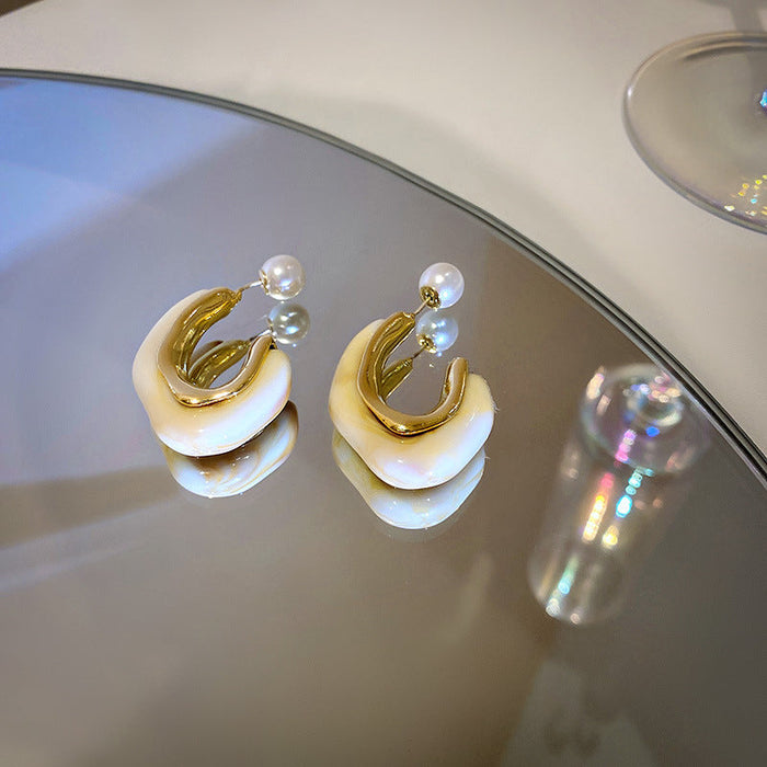 Wholesale pearl acrylic letter C-shaped Earrings JDC-ES-BY-017 Earrings 宝钰 rice white Wholesale Jewelry JoyasDeChina Joyas De China