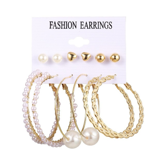 Wholesale pearl alloy acrylic earrings 5 pairs set JDC-ES-F562 Earrings JoyasDeChina Wholesale Jewelry JoyasDeChina Joyas De China