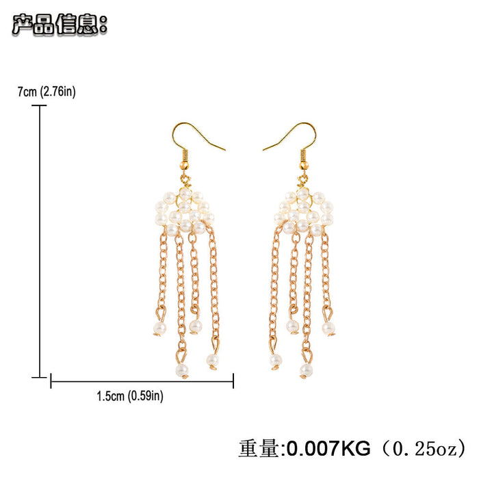 Wholesale pearl alloy chain tassel earrings JDC-ES-JQ181 Earrings JoyasDeChina Wholesale Jewelry JoyasDeChina Joyas De China