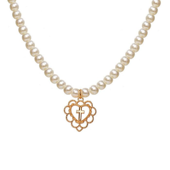 Wholesale pearl alloy heart pendant necklaces JDC-NE-F576 necklaces JoyasDeChina 5306702 Wholesale Jewelry JoyasDeChina Joyas De China