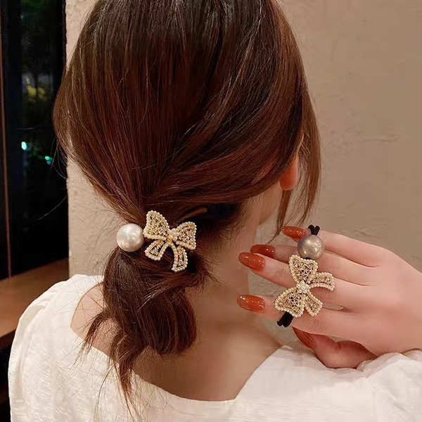 Wholesale Pearl Alloy Rhinestone Bow Hair Scrunchies JDC-HS-GSMC011 Hair Scrunchies 曌彩 Wholesale Jewelry JoyasDeChina Joyas De China