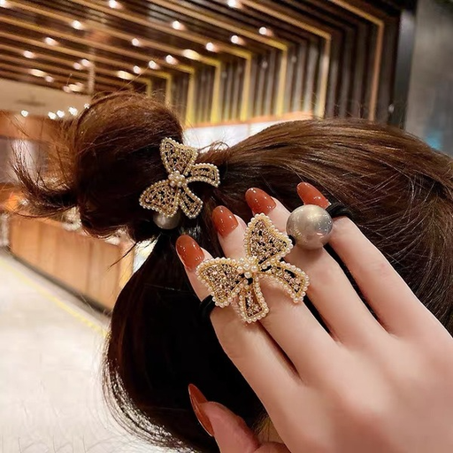 Wholesale Pearl Alloy Rhinestone Bow Hair Scrunchies JDC-HS-GSMC011 Hair Scrunchies 曌彩 Wholesale Jewelry JoyasDeChina Joyas De China