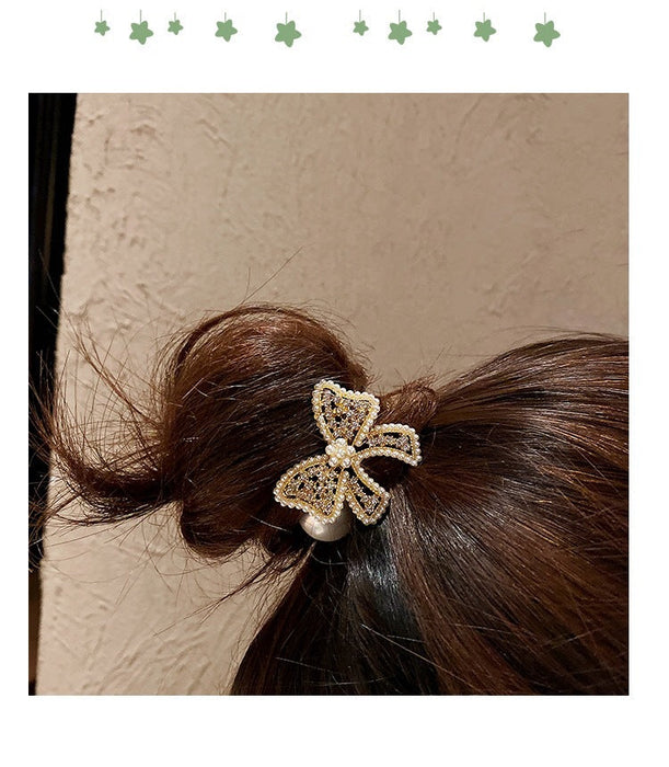 Wholesale Pearl Alloy Rhinestone Bow Hair Scrunchies JDC-HS-GSMC011 Hair Scrunchies 曌彩 grey Wholesale Jewelry JoyasDeChina Joyas De China