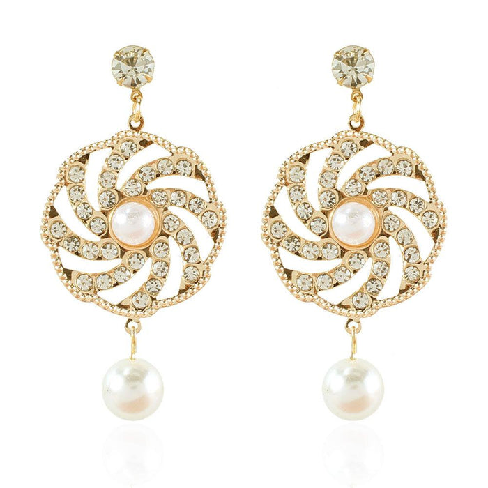 Wholesale pearl alloy Rhinestone gold earrings JDC-ES-TC181 Earrings JoyasDeChina golden Wholesale Jewelry JoyasDeChina Joyas De China
