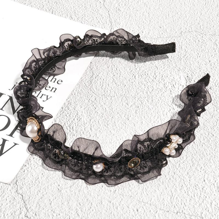 Bulk Jewelry Wholesale pearl black lace pleated rhinestone headband JDC-HD-K066 Wholesale factory from China YIWU China