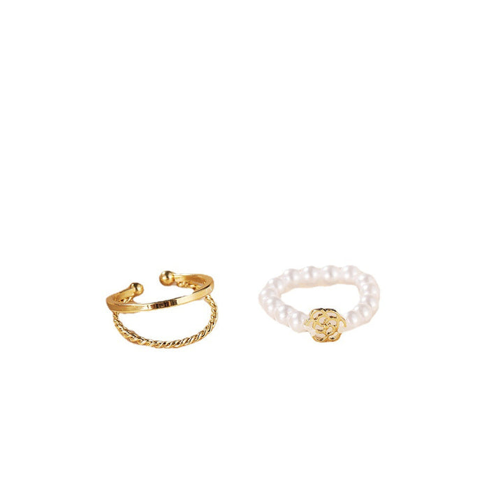 Wholesale Pearl Camellia Alloy Rings 2pcs JDC-RS-F568 Rings JoyasDeChina Wholesale Jewelry JoyasDeChina Joyas De China