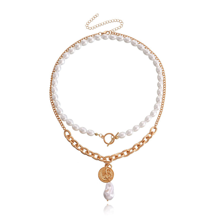 Wholesale pearl Circle Pendant Necklace JDC-NE-ZW047 NECKLACE JoyasDeChina golden Wholesale Jewelry JoyasDeChina Joyas De China