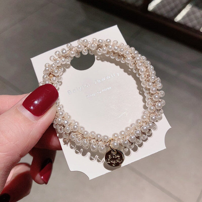 Wholesale pearl crystal hair rope JDC-HS-KX003 Hair Scrunchies 柯羡 White Wholesale Jewelry JoyasDeChina Joyas De China