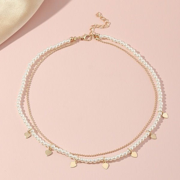 Wholesale pearl double layer clavicle chain necklace JDC-NE-NZ315 Necklaces 奈珠 Wholesale Jewelry JoyasDeChina Joyas De China