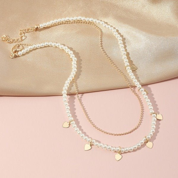 Wholesale pearl double layer clavicle chain necklace JDC-NE-NZ315 Necklaces 奈珠 Wholesale Jewelry JoyasDeChina Joyas De China