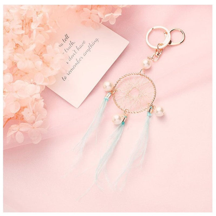 Wholesale pearl feather dreamcatcher keychain JDC-KC-QiaW001 Keychains 恰薇 Wholesale Jewelry JoyasDeChina Joyas De China