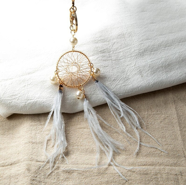 Wholesale pearl feather dreamcatcher keychain JDC-KC-QiaW001 Keychains 恰薇 Wholesale Jewelry JoyasDeChina Joyas De China