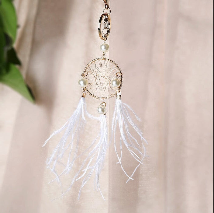 Wholesale pearl feather dreamcatcher keychain JDC-KC-QiaW001 Keychains 恰薇 W Wholesale Jewelry JoyasDeChina Joyas De China
