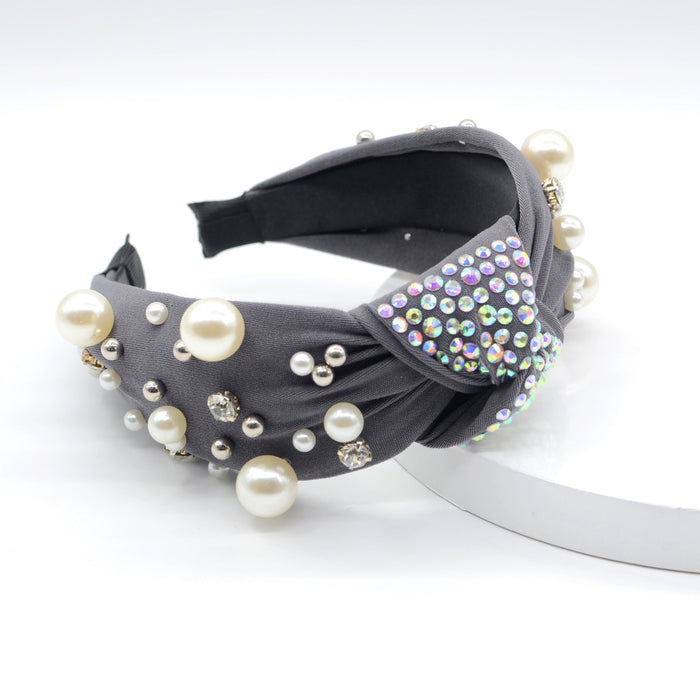 Wholesale pearl flannel rhinestone headband JDC-HD-Yul067 Headband 雨灵 grey Wholesale Jewelry JoyasDeChina Joyas De China