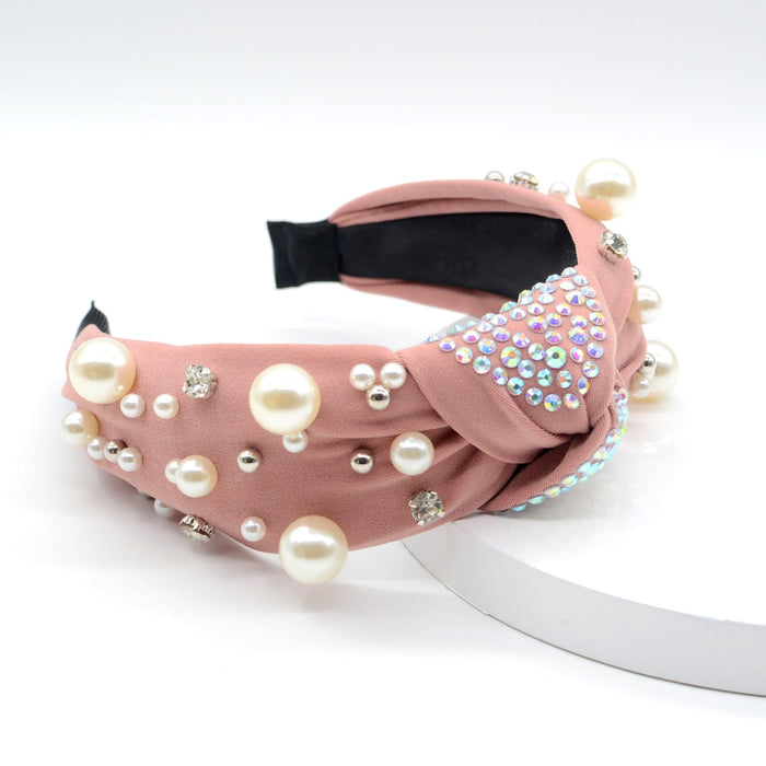 Wholesale pearl flannel rhinestone headband JDC-HD-Yul067 Headband 雨灵 pink Wholesale Jewelry JoyasDeChina Joyas De China