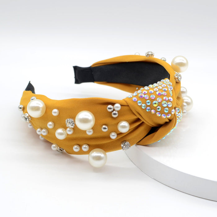 Wholesale pearl flannel rhinestone headband JDC-HD-Yul067 Headband 雨灵 yellow Wholesale Jewelry JoyasDeChina Joyas De China