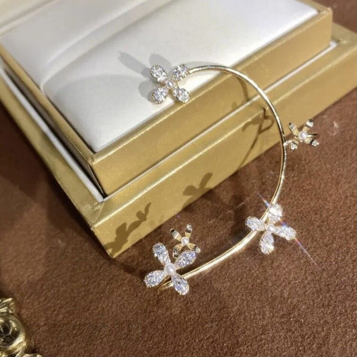 Wholesale pearl flower diamond-encrusted alloy ear clips JDC-ES-ChiH009 Earrings 池豪 Wholesale Jewelry JoyasDeChina Joyas De China