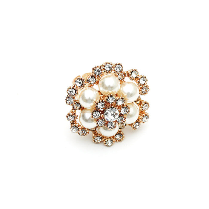 Wholesale pearl flower ring JDC-RS-KQ065 Rings JoyasDeChina White KC gold Adjustable opening Wholesale Jewelry JoyasDeChina Joyas De China