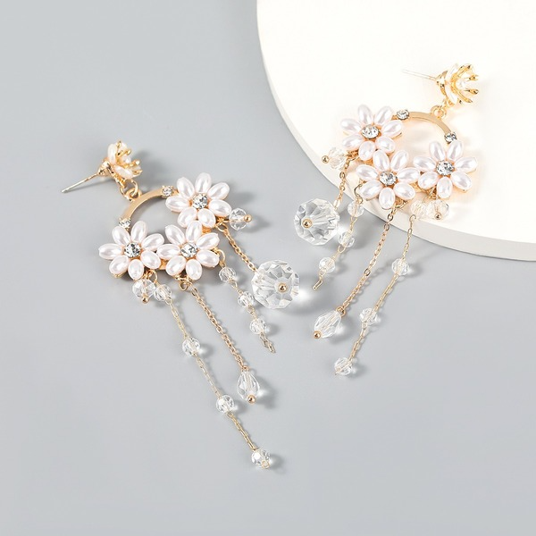 Wholesale pearl flower tassel alloy earrings JDC-ES-JL089 Earrings JoyasDeChina Wholesale Jewelry JoyasDeChina Joyas De China