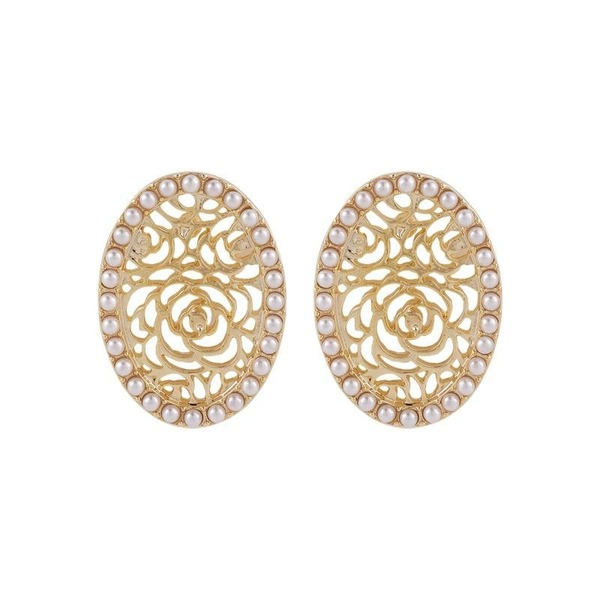 Wholesale pearl hollow flower oval earrings JDC-ES-W378 Earrings JoyasDeChina Wholesale Jewelry JoyasDeChina Joyas De China