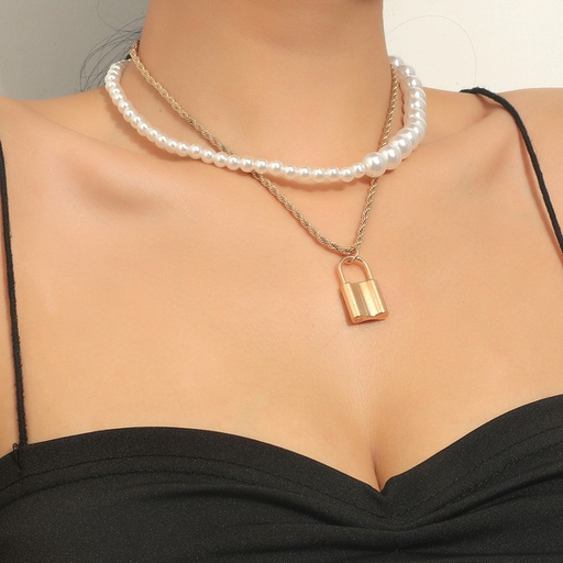 Wholesale pearl lock alloy necklaces JDC-NE-D738 necklaces JoyasDeChina Wholesale Jewelry JoyasDeChina Joyas De China