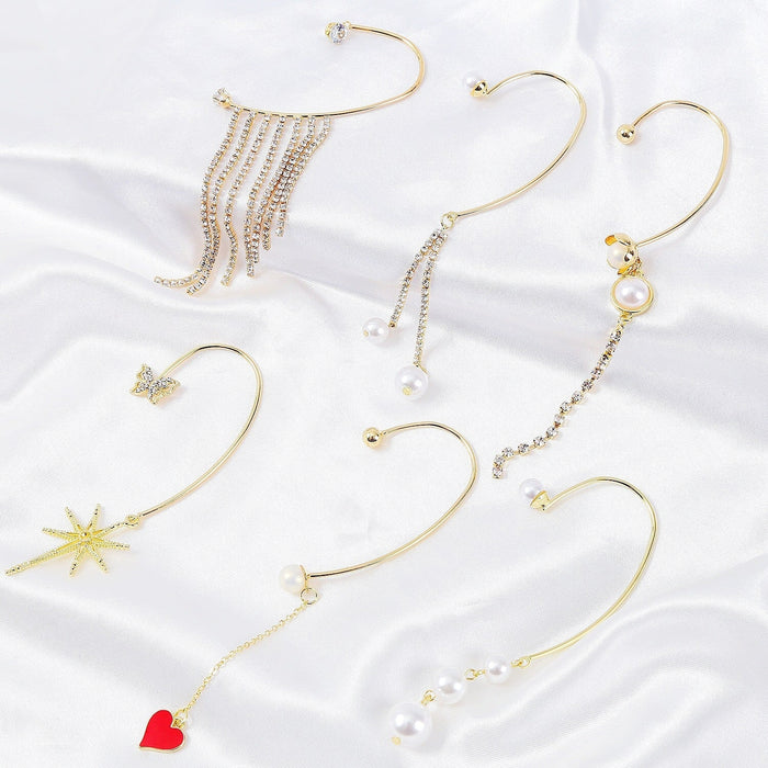Wholesale pearl love star diamond fringe alloy earhook JDC-ES-ManY008 Earrings 满溢 Wholesale Jewelry JoyasDeChina Joyas De China