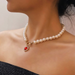Wholesale Pearl Red Heart Pendant Alloy Necklaces JDC-NE-F577 necklaces JoyasDeChina Wholesale Jewelry JoyasDeChina Joyas De China