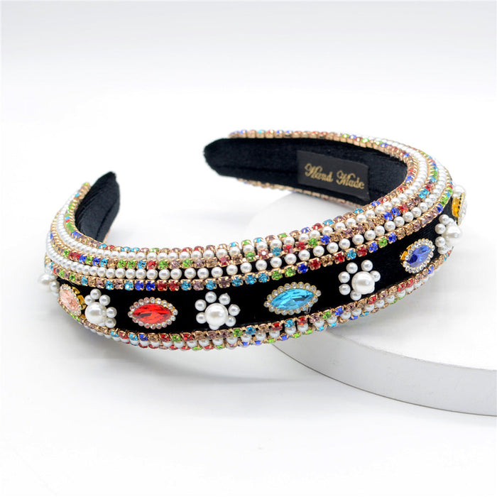 Wholesale pearl rhinestone flannel sponge headband JDC-HD-Yul089 Headband 雨灵 color Wholesale Jewelry JoyasDeChina Joyas De China