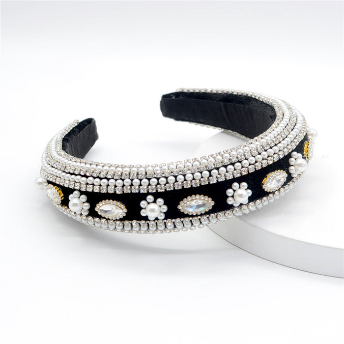 Wholesale pearl rhinestone flannel sponge headband JDC-HD-Yul089 Headband 雨灵 silver Wholesale Jewelry JoyasDeChina Joyas De China