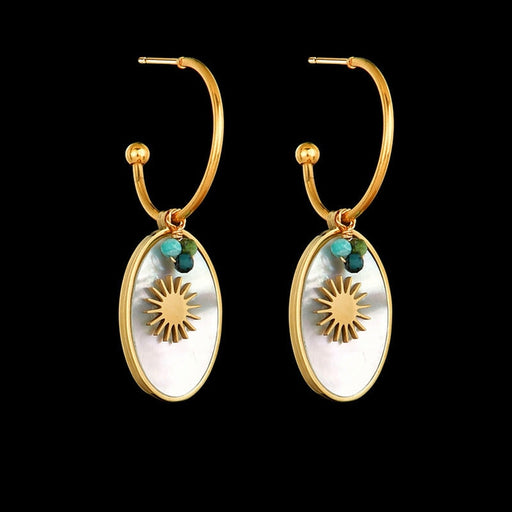 Wholesale pearl shell earrings temperament Turquoise Leaf Earrings JDC-ES-RXSFL009 Earrings 尚芙乐 Wholesale Jewelry JoyasDeChina Joyas De China