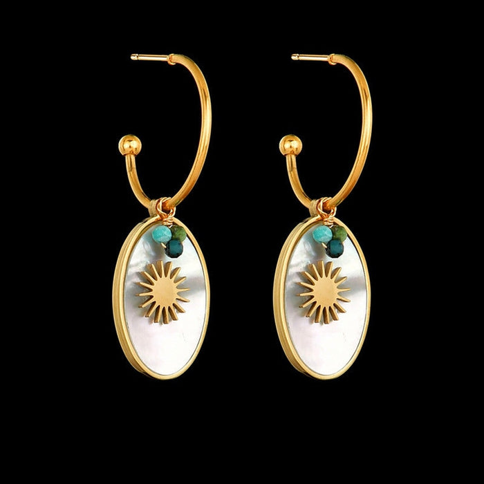 Wholesale pearl shell earrings temperament Turquoise Leaf Earrings JDC-ES-RXSFL009 Earrings 尚芙乐 Wholesale Jewelry JoyasDeChina Joyas De China