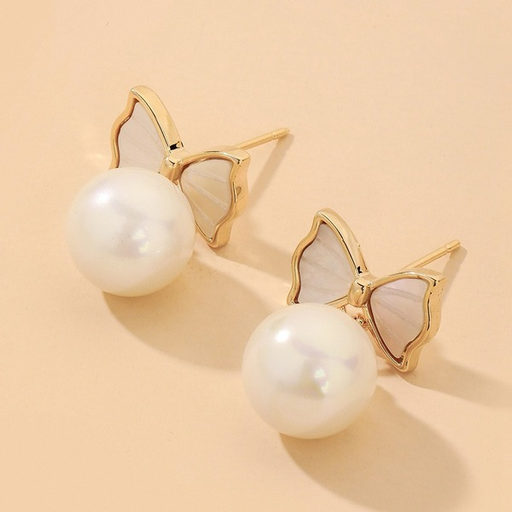 Wholesale pearl shell plating alloy butterfly earrings JDC-ES-GSJQ014 Earrings JoyasDeChina Wholesale Jewelry JoyasDeChina Joyas De China