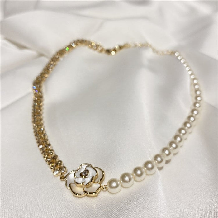 Wholesale pearl splicing camellia alloy necklace JDC-NE-BaoY001 Necklaces 宝钰 Wholesale Jewelry JoyasDeChina Joyas De China