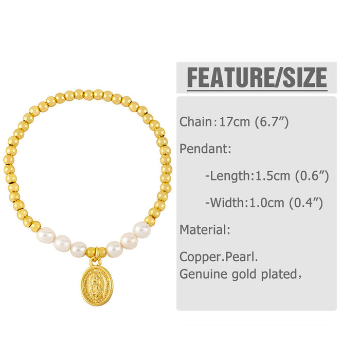 Wholesale Pearl Virgin Mary Copper Plated 18K Gold Bracelet JDC-BT-AS-006 Bracelet 翱�N Wholesale Jewelry JoyasDeChina Joyas De China