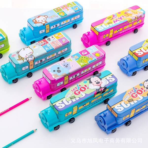 Bulk Jewelry Wholesale Pencil Cases Pink tinplate locomotive double decker JDC-PB-XF002 Wholesale factory from China YIWU China