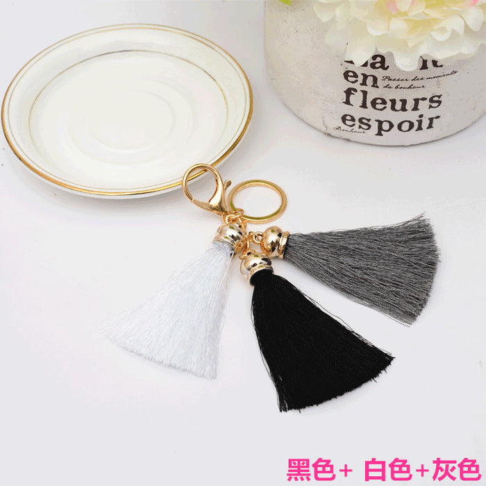 Wholesale pendant 3 head ice silk tasser key chain JDC-KC-LR101 keychains JoyasDeChina Black + white + gray Wholesale Jewelry JoyasDeChina Joyas De China