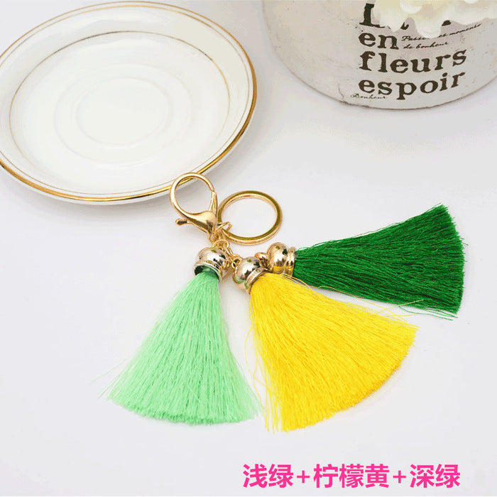 Wholesale pendant 3 head ice silk tasser key chain JDC-KC-LR101 keychains JoyasDeChina Dark green+light green+lemon yellow. Wholesale Jewelry JoyasDeChina Joyas De China