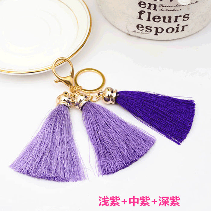 Wholesale pendant 3 head ice silk tasser key chain JDC-KC-LR101 keychains JoyasDeChina Dark purple + medium purple + light purple Wholesale Jewelry JoyasDeChina Joyas De China