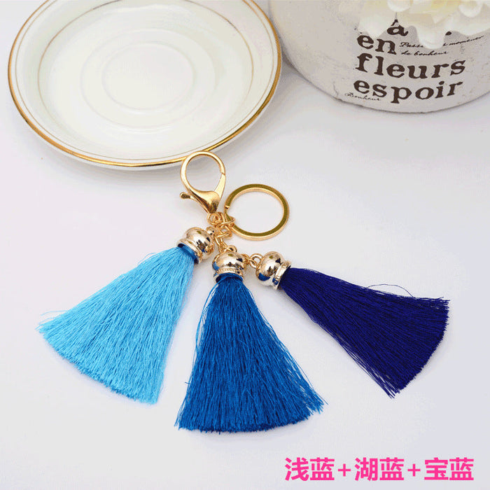 Wholesale pendant 3 head ice silk tasser key chain JDC-KC-LR101 keychains JoyasDeChina Light blue + lake blue + royal blue Wholesale Jewelry JoyasDeChina Joyas De China