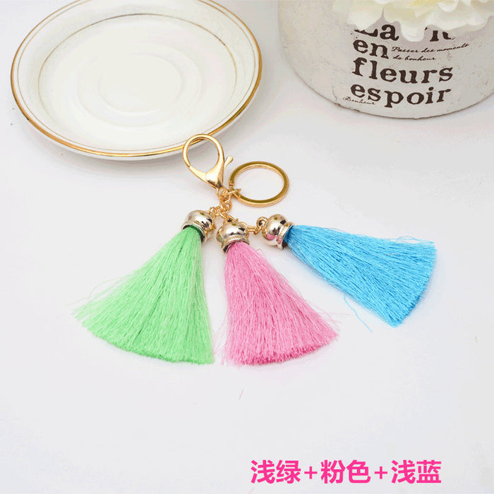 Wholesale pendant 3 head ice silk tasser key chain JDC-KC-LR101 keychains JoyasDeChina Light green+pink+light blue. Wholesale Jewelry JoyasDeChina Joyas De China