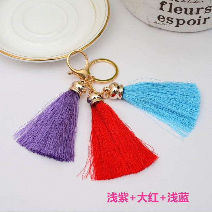 Wholesale pendant 3 head ice silk tasser key chain JDC-KC-LR101 keychains JoyasDeChina Light purple+red+light blue Wholesale Jewelry JoyasDeChina Joyas De China
