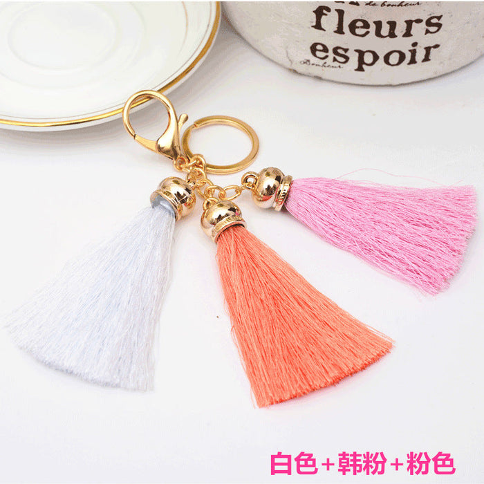 Wholesale pendant 3 head ice silk tasser key chain JDC-KC-LR101 keychains JoyasDeChina White+pink+Korean powder. Wholesale Jewelry JoyasDeChina Joyas De China
