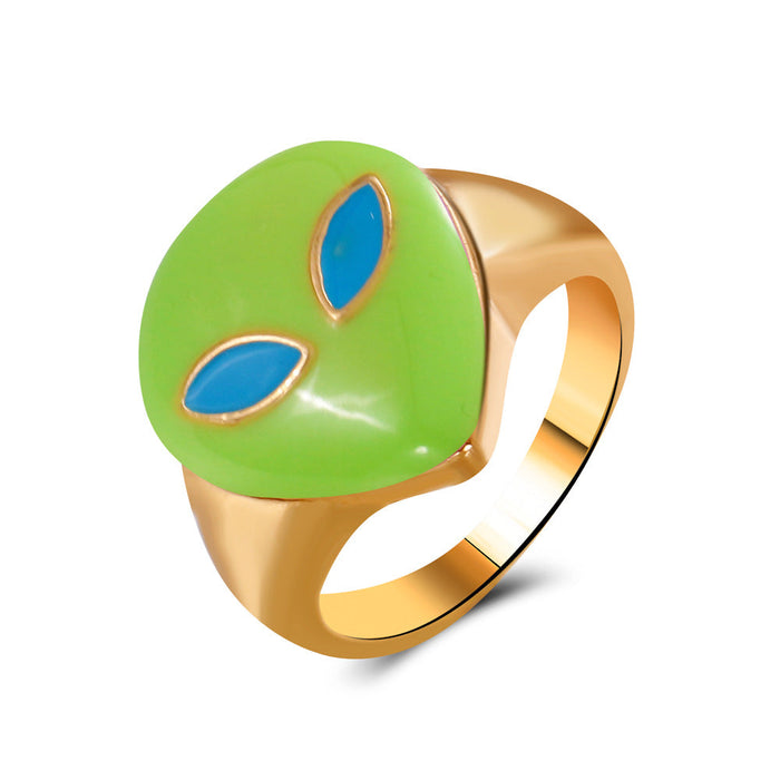Wholesale personalized retro oil dripping geometric ring JDC-RS-A409 Rings JoyasDeChina 02KC gold # green G-454. Wholesale Jewelry JoyasDeChina Joyas De China