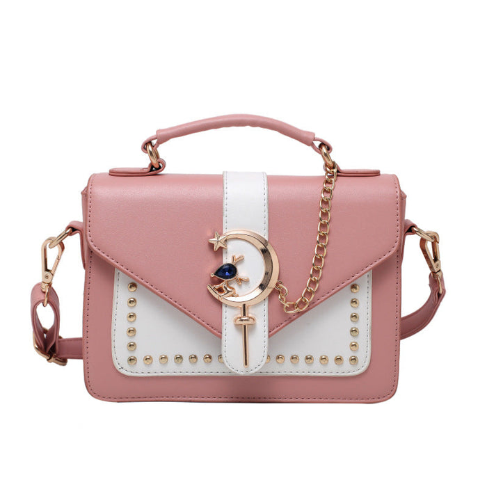 Wholesale personalized rivet contrast color portable messenger bag JDC-HB-LS021 Handbags JoyasDeChina A pink Wholesale Jewelry JoyasDeChina Joyas De China
